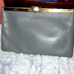 Etra Vintage Elegant Gray Leather Clutch with Gold chain and hardware